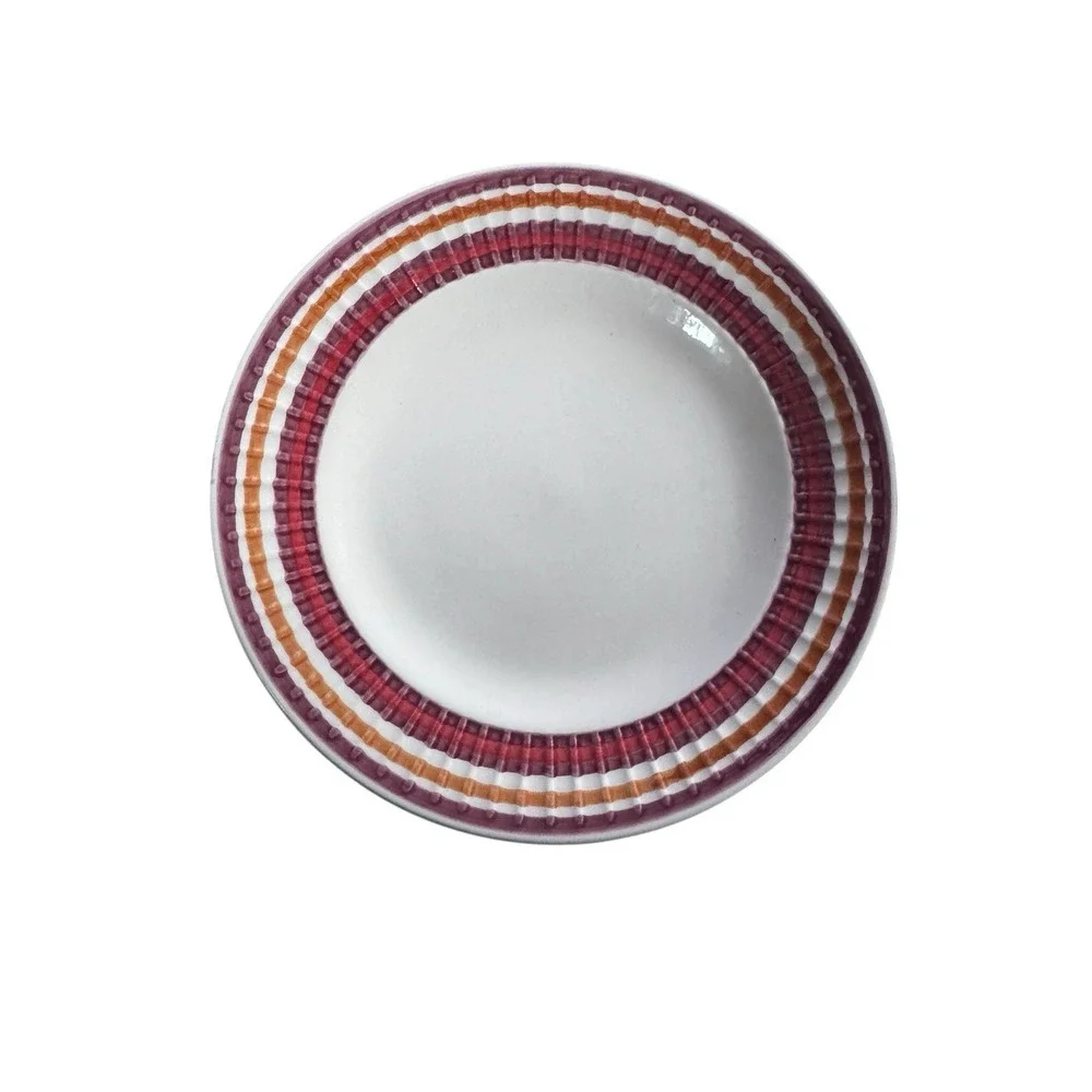 Flair Salad Plates Pleated Rim Red Burgundy Brown Cream Bands